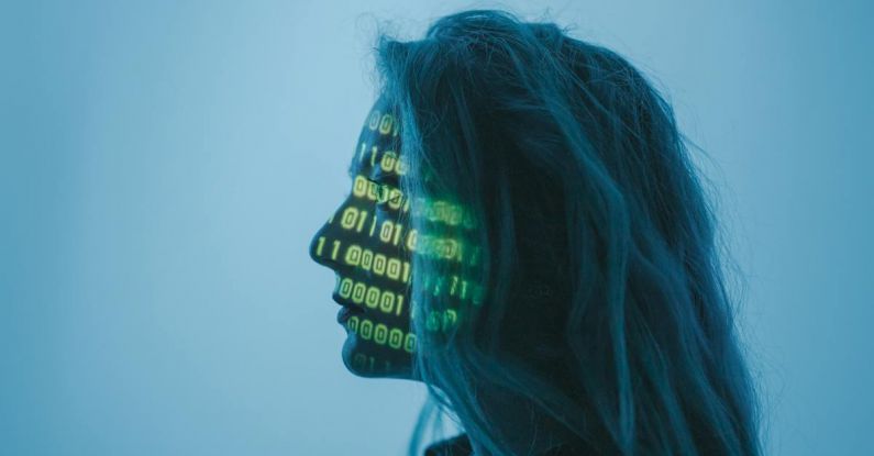 AI Cybersecurity - A Woman with Number Code on Her Face while Looking Afar