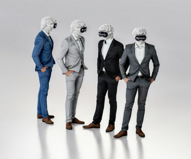 Augmented Human - a group of three men in suits and masks