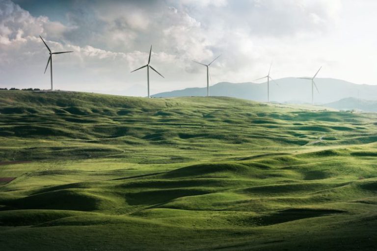 Clean Energy - wind turbine surrounded by grass